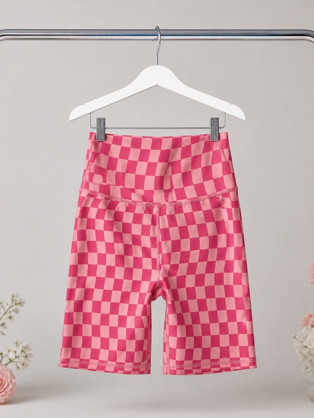 Wilo The Label Juniors XS Pink Checkered Stretch Bike Shorts $54